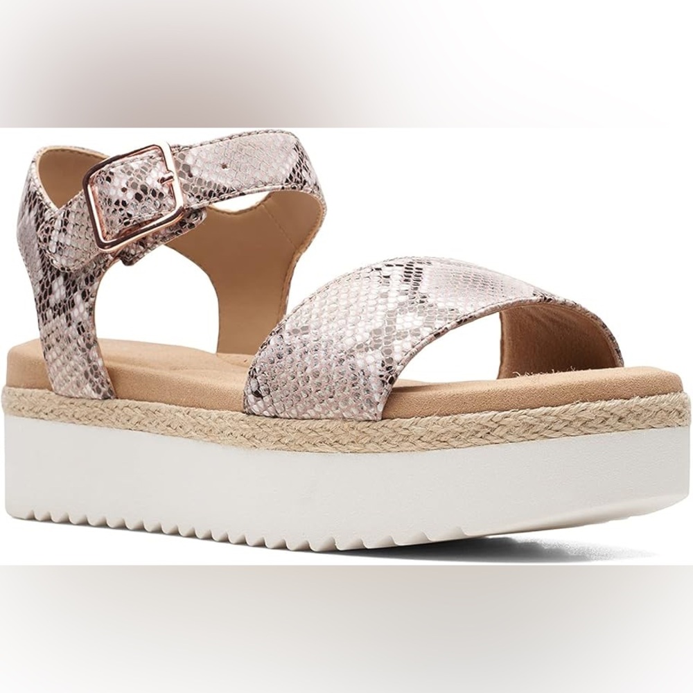 Clarks sz 9 Lana shore snake platform sandal animal print tan comfy